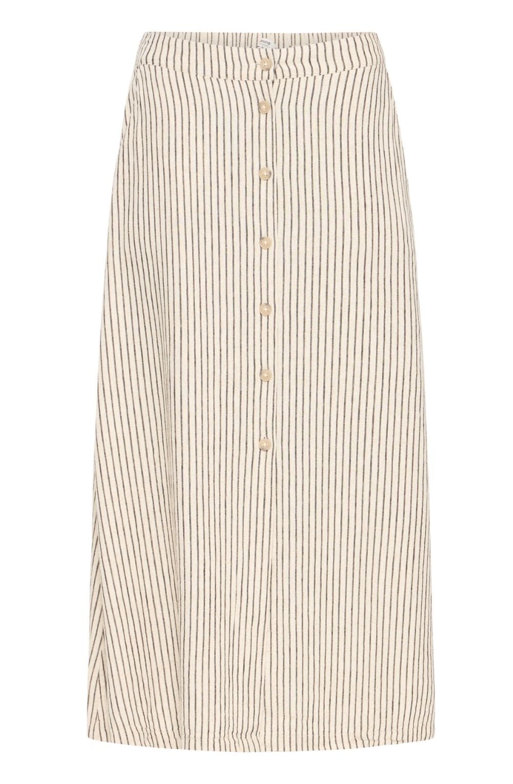 Beige and Black Striped Linen Mix Skirt