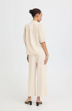 Beige Melange Linen Mix Short Puff Sleeve Top