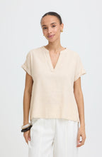 Beige Melange Linen Mix Tunic Neck Top