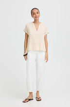 Beige Melange Linen Mix Tunic Neck Top