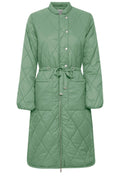 Berta Hedge Green Quilted Long Coat