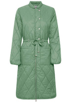 Berta Hedge Green Quilted Long Coat