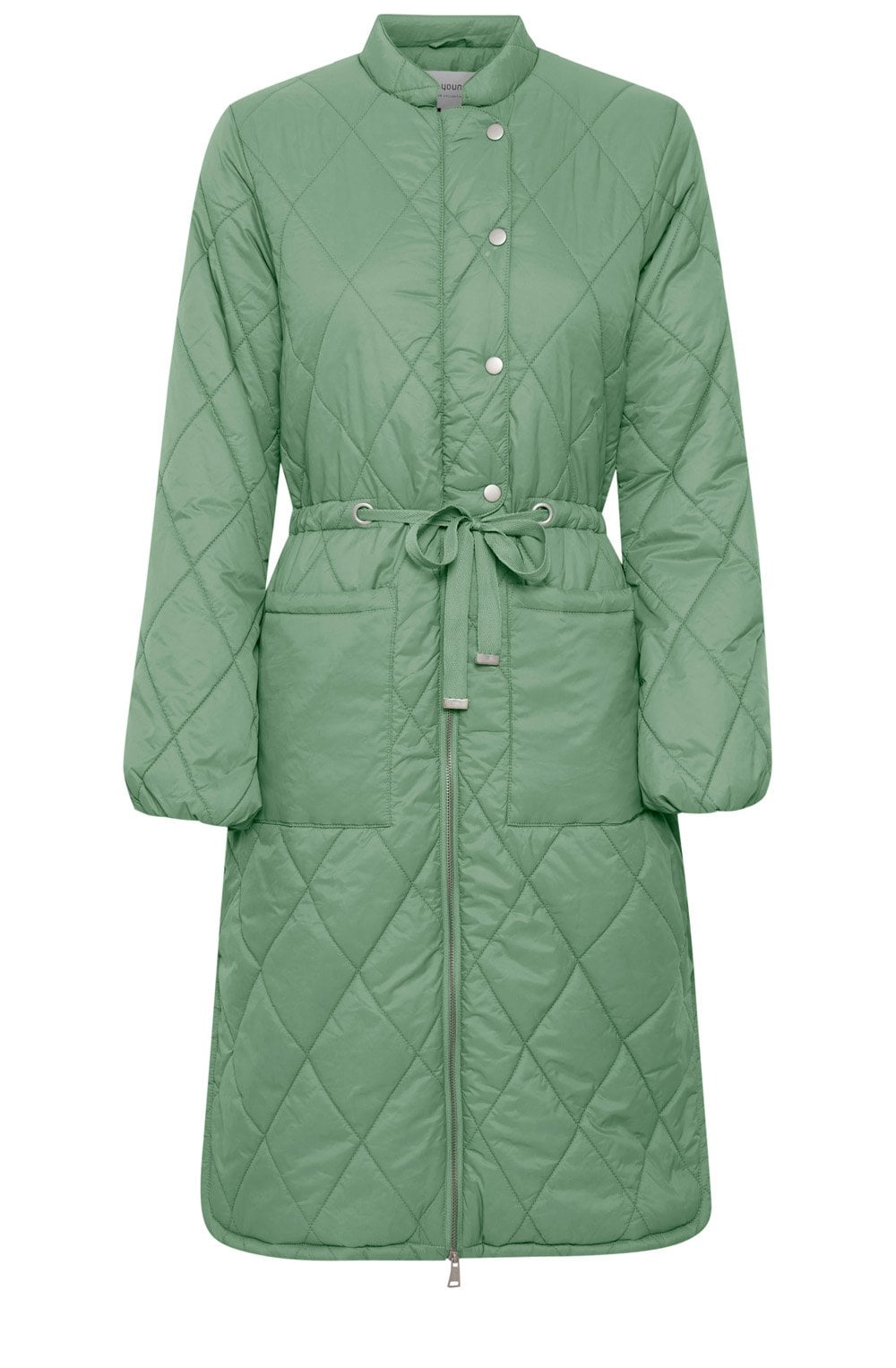 Berta Hedge Green Quilted Long Coat