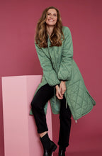 Berta Hedge Green Quilted Long Coat