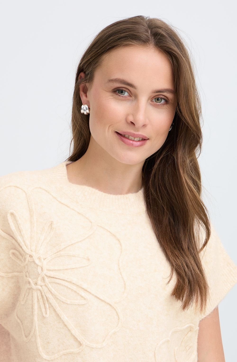 Birch Melange Appliqué Flower Slipover