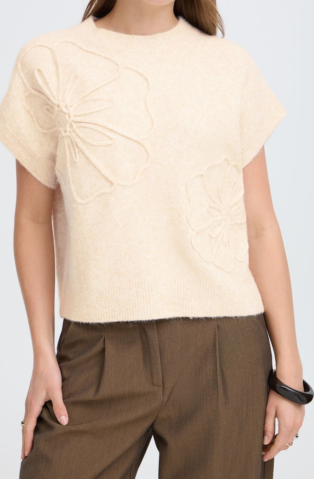 Birch Melange Appliqué Flower Slipover
