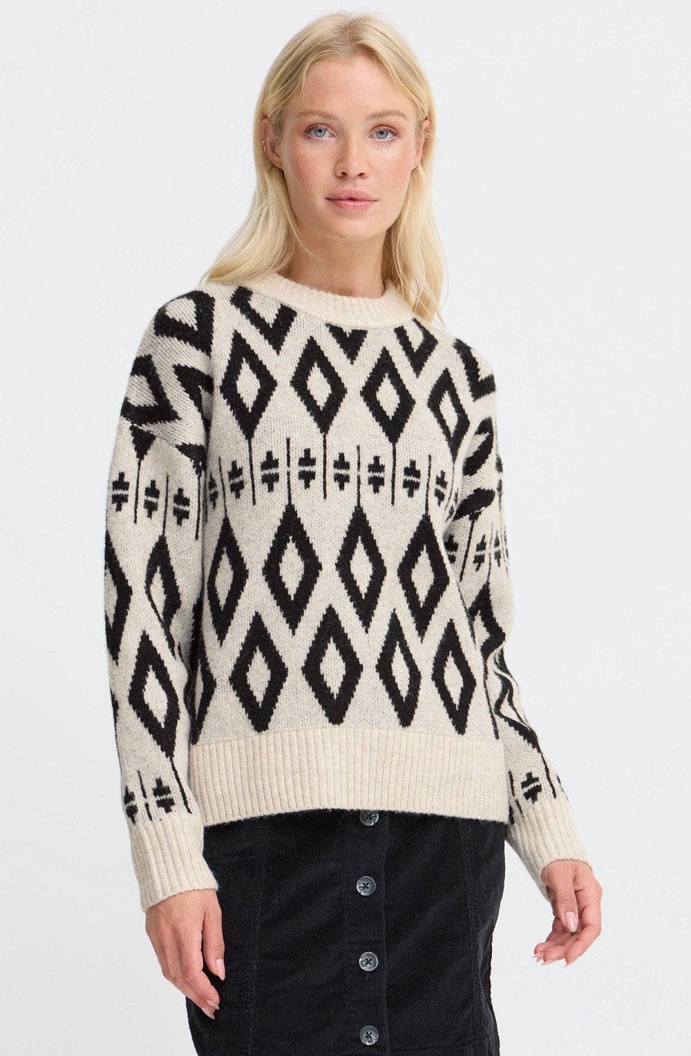 Birch Melange Diamond Jacquard Jumper