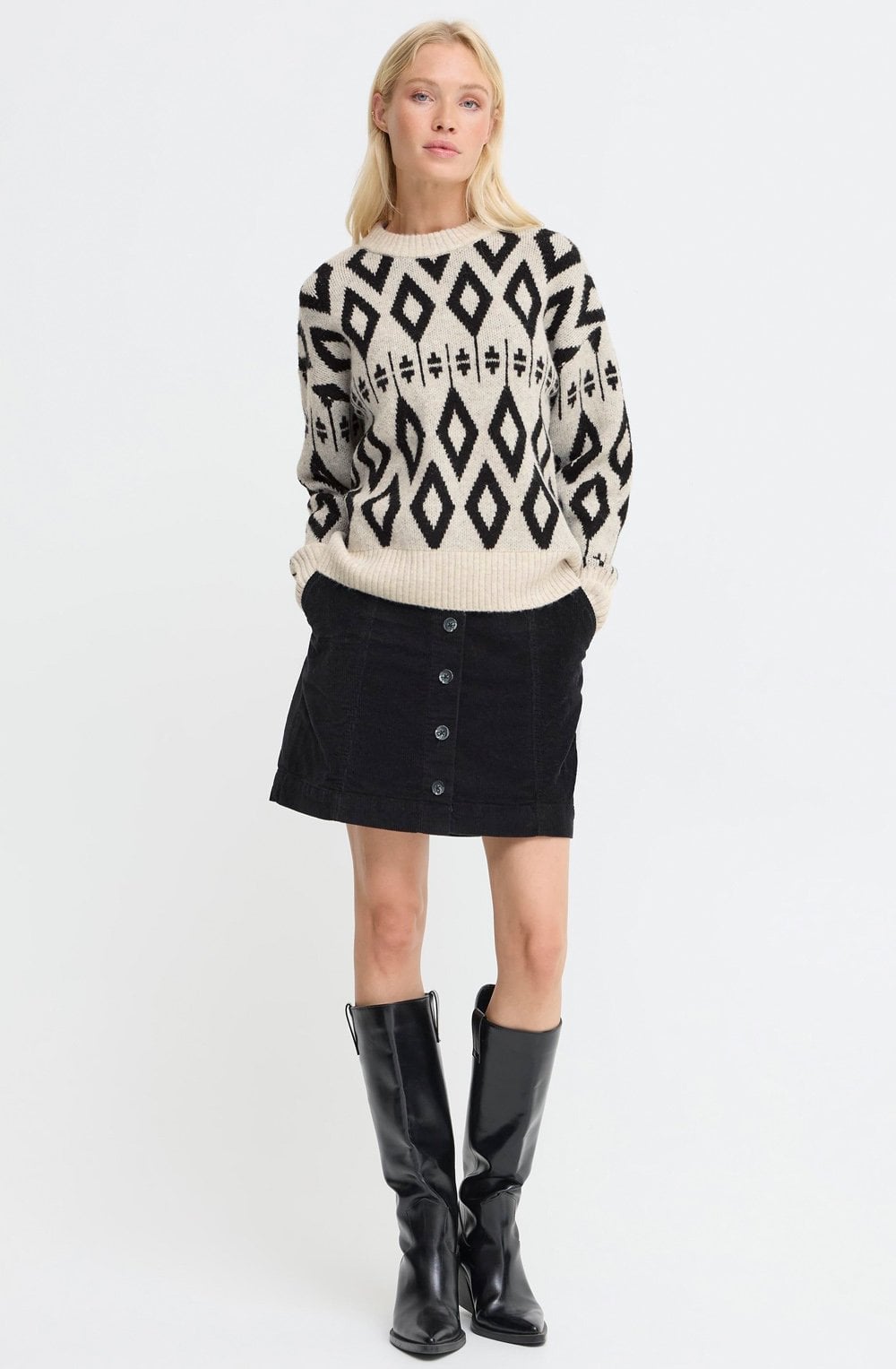 Birch Melange Diamond Jacquard Jumper