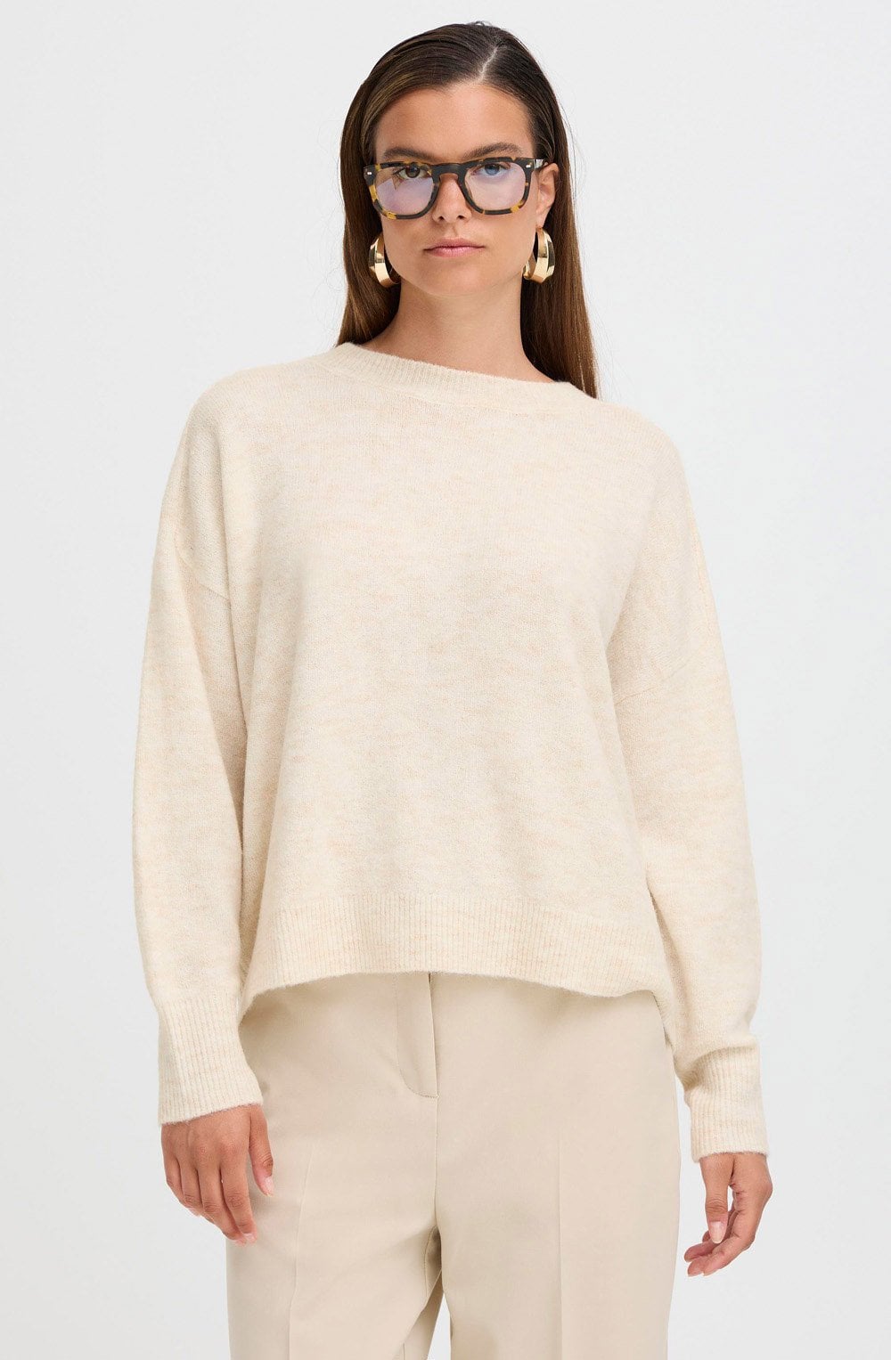 Birch Melange Round Neck Relaxed Jumper