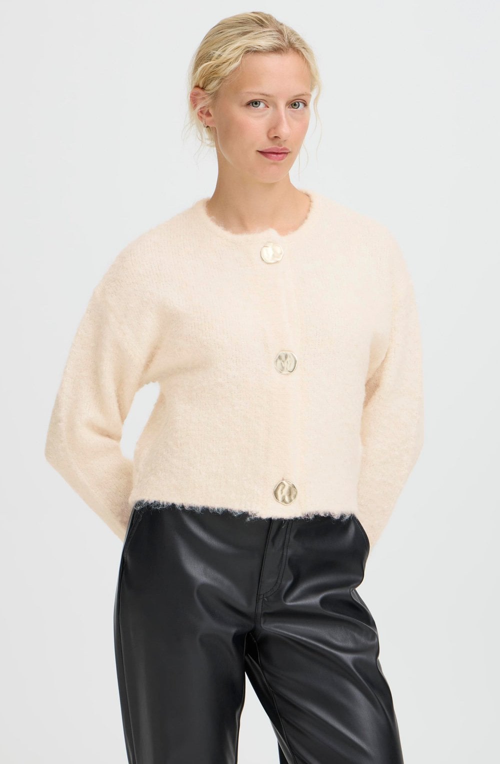 Birch Melange Statement Button Cardigan