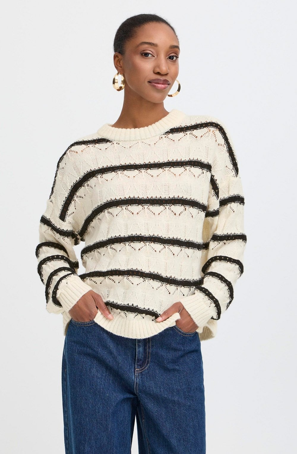 Birch Melange Striped Textured Knit Jumper