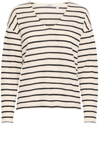 Birch Mix and Black Stripe Textured Knit Pullover