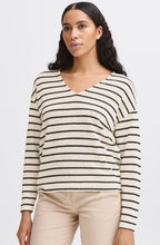 Birch Mix and Black Stripe Textured Knit Pullover