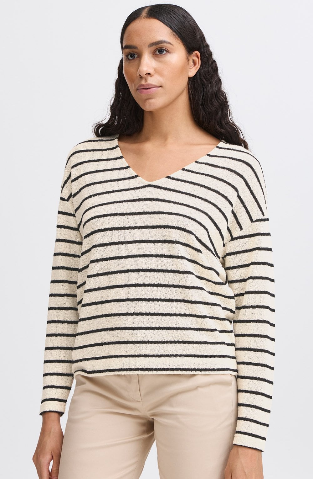 Birch Mix and Black Stripe Textured Knit Pullover