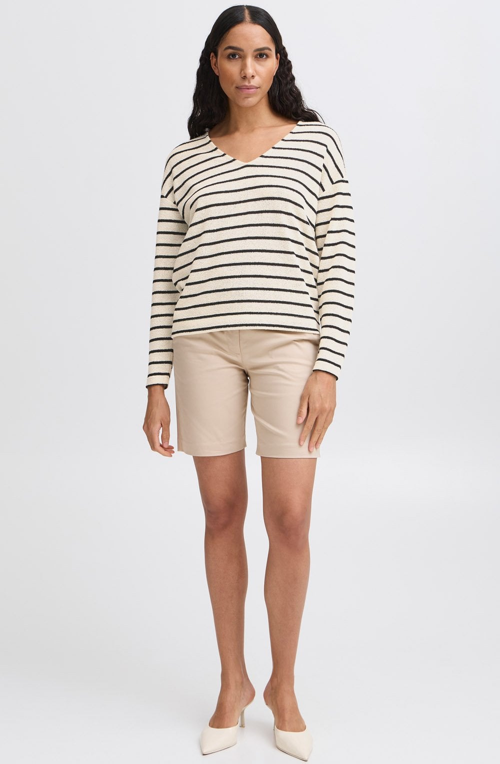 Birch Mix and Black Stripe Textured Knit Pullover