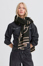 Black and Beige Vibi Logo Oversized Scarf