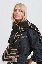 Black and Beige Vibi Logo Oversized Scarf
