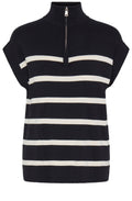 Black and Cream Striped Half Zip Knitted Slip Over