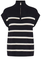 Black and Cream Striped Half Zip Knitted Slip Over