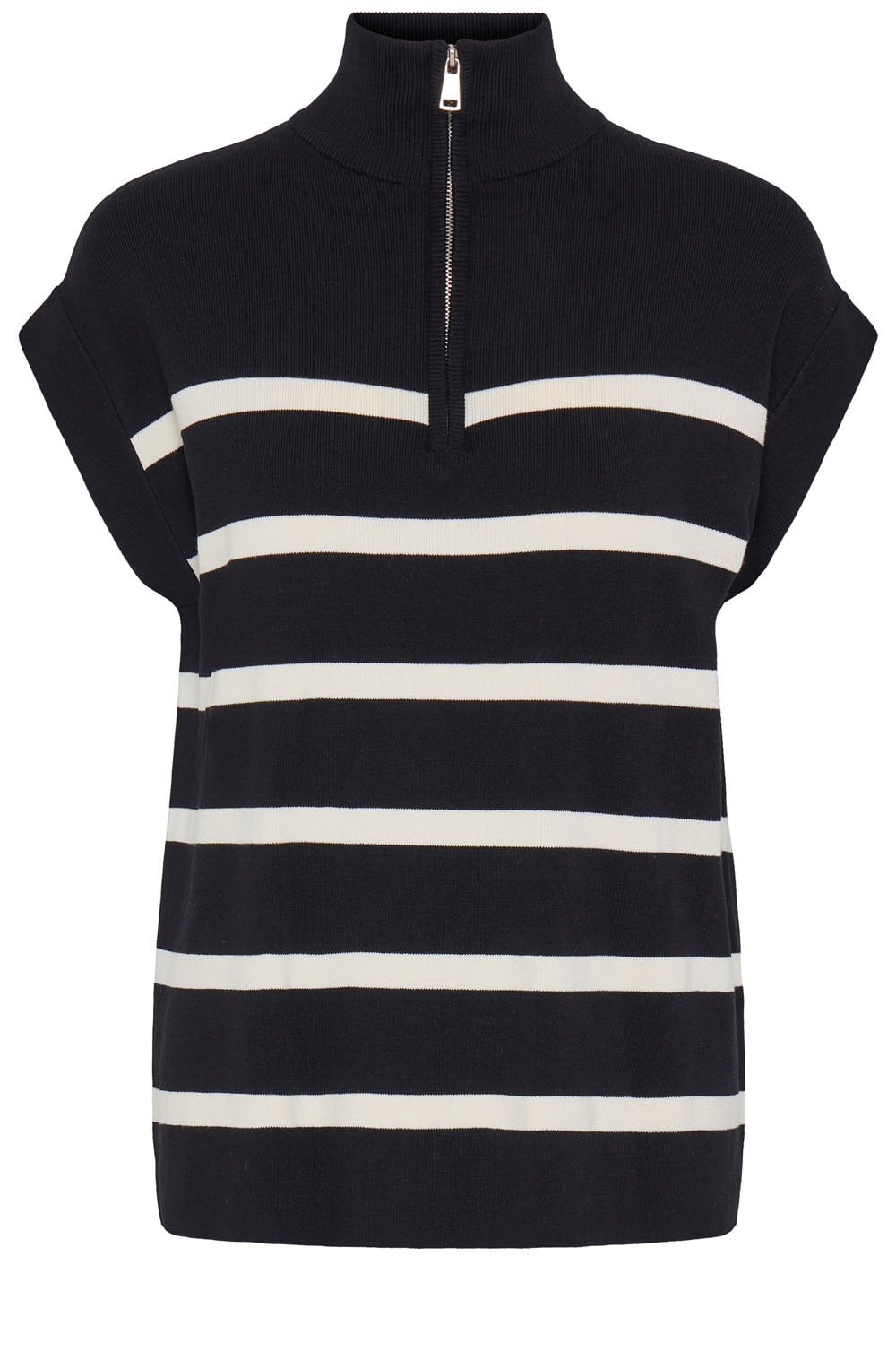 Black and Cream Striped Half Zip Knitted Slip Over