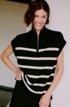 Black and Cream Striped Half Zip Knitted Slip Over