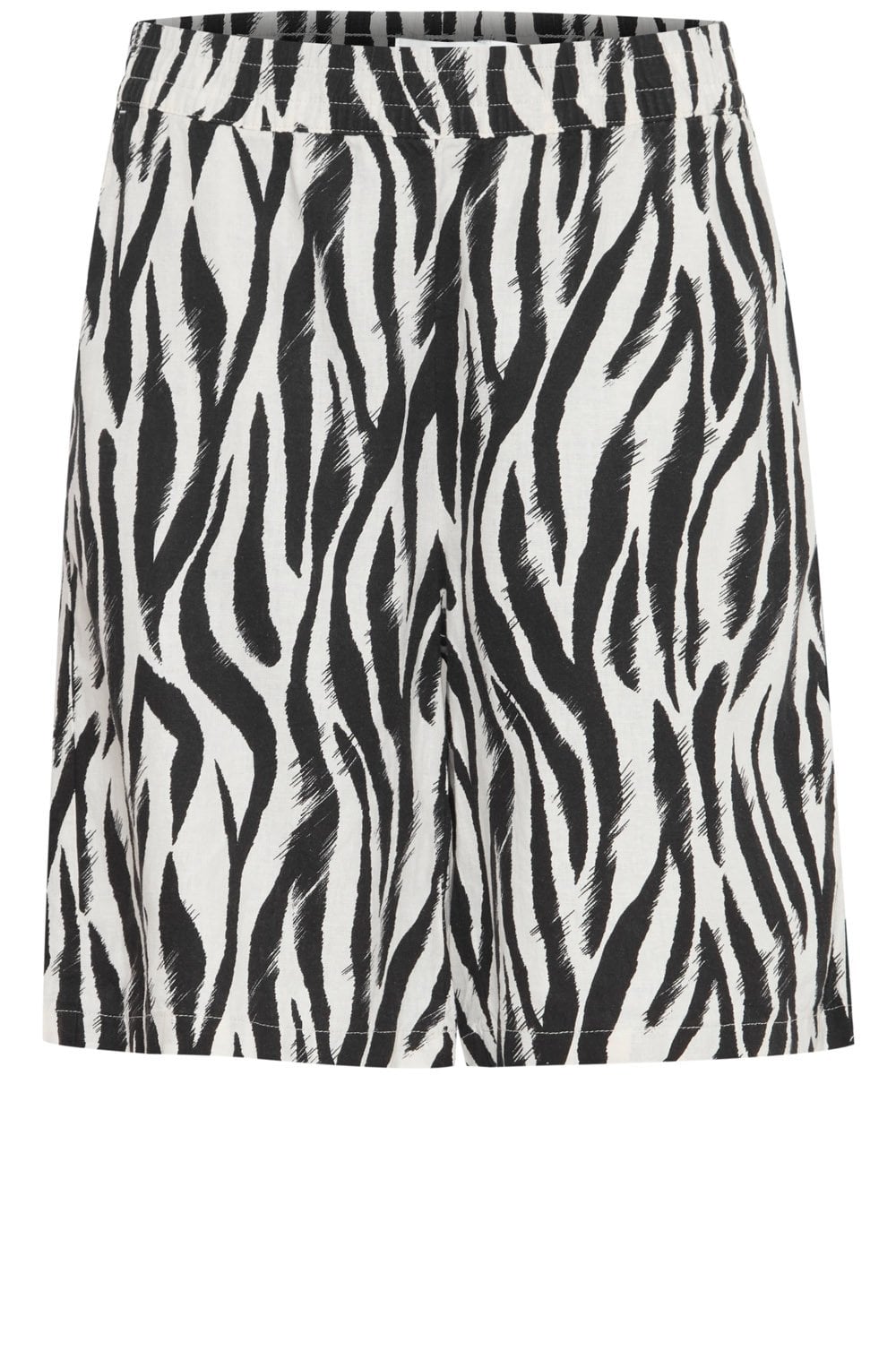 Black Animal Print Linen Mix Shorts