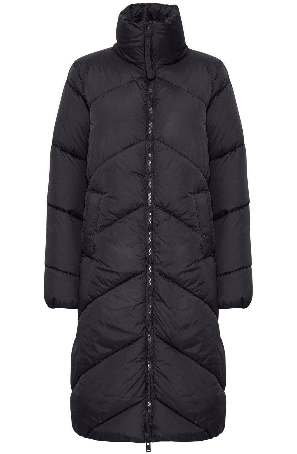 Black Bomina Full Length Diagonal Puffer Coat