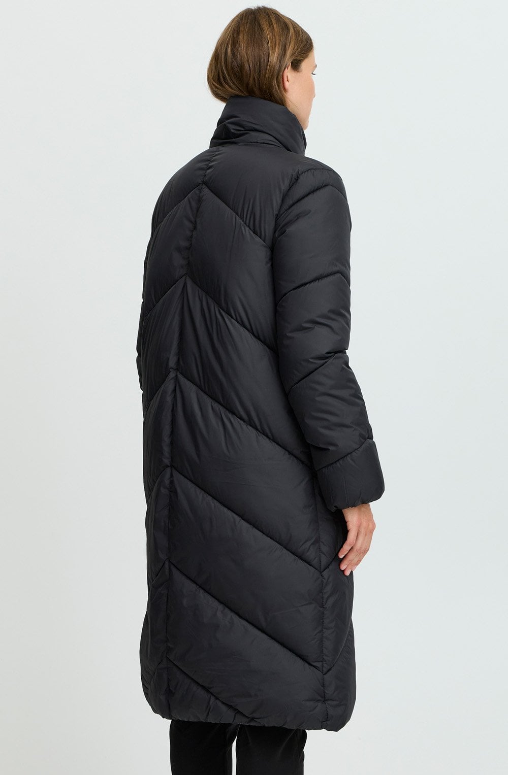 Black Bomina Full Length Diagonal Puffer Coat