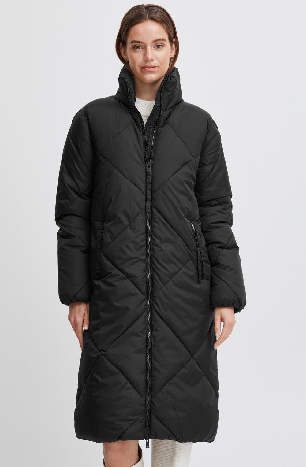 Black Bomina Full Length Diamond Puffer Coat