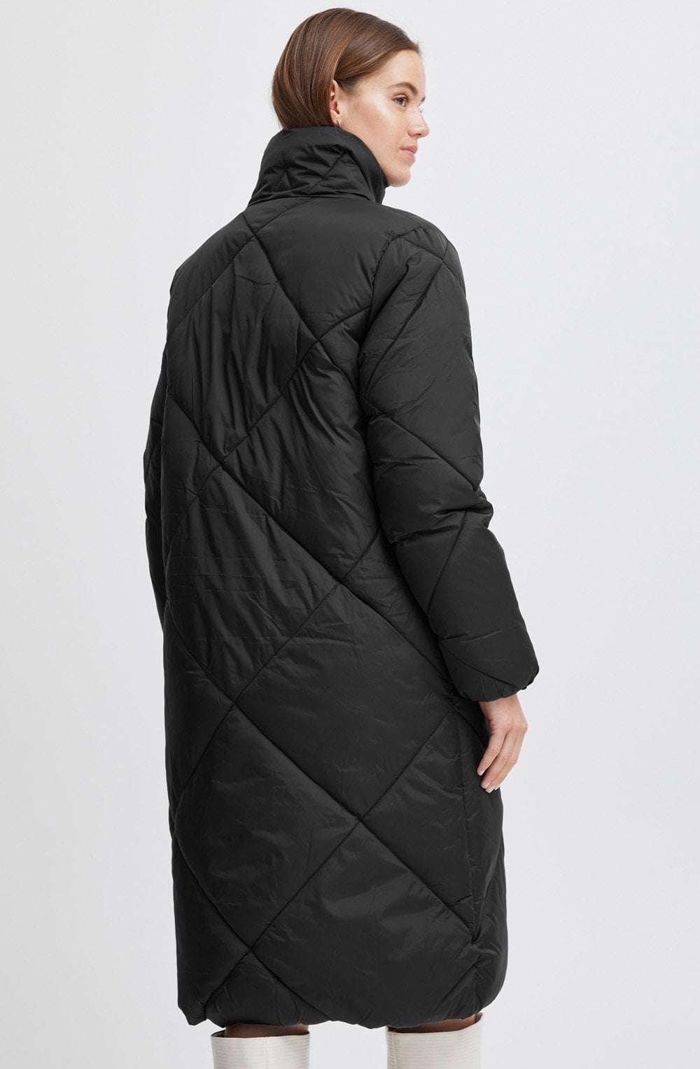 Black Bomina Full Length Diamond Puffer Coat