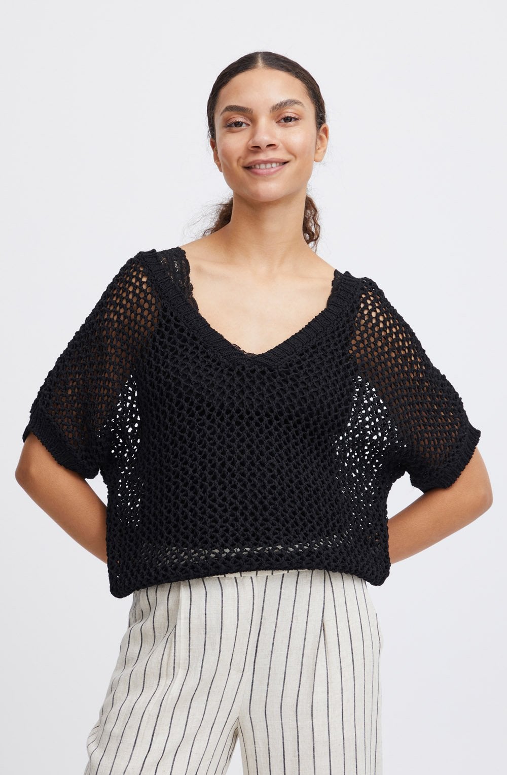 Black Bymara Relaxed Crochet Top