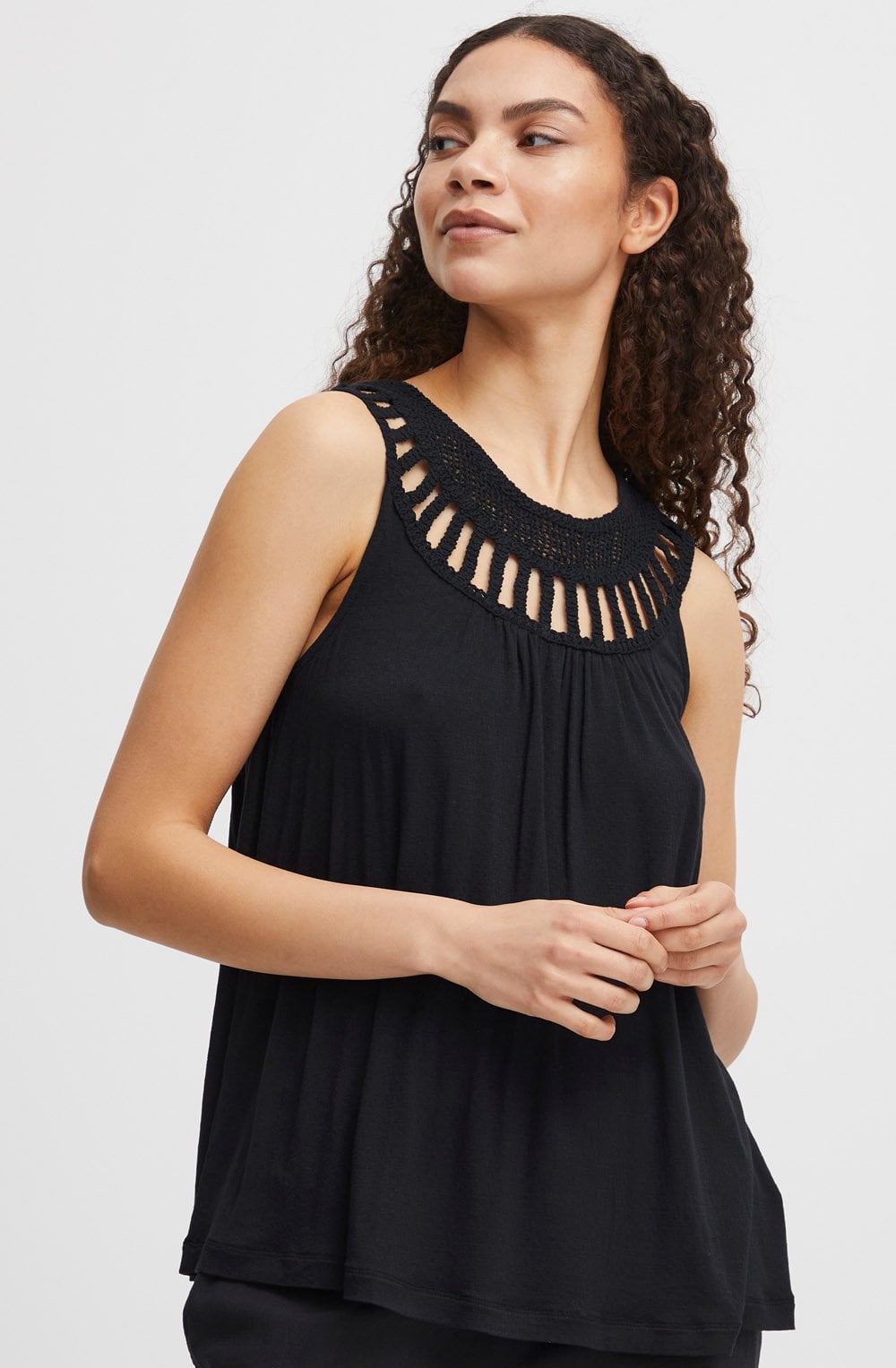 Black Crochet Neck Pipa Top