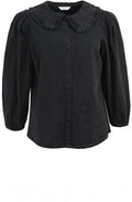 Black Denim Frill Collar Shirt