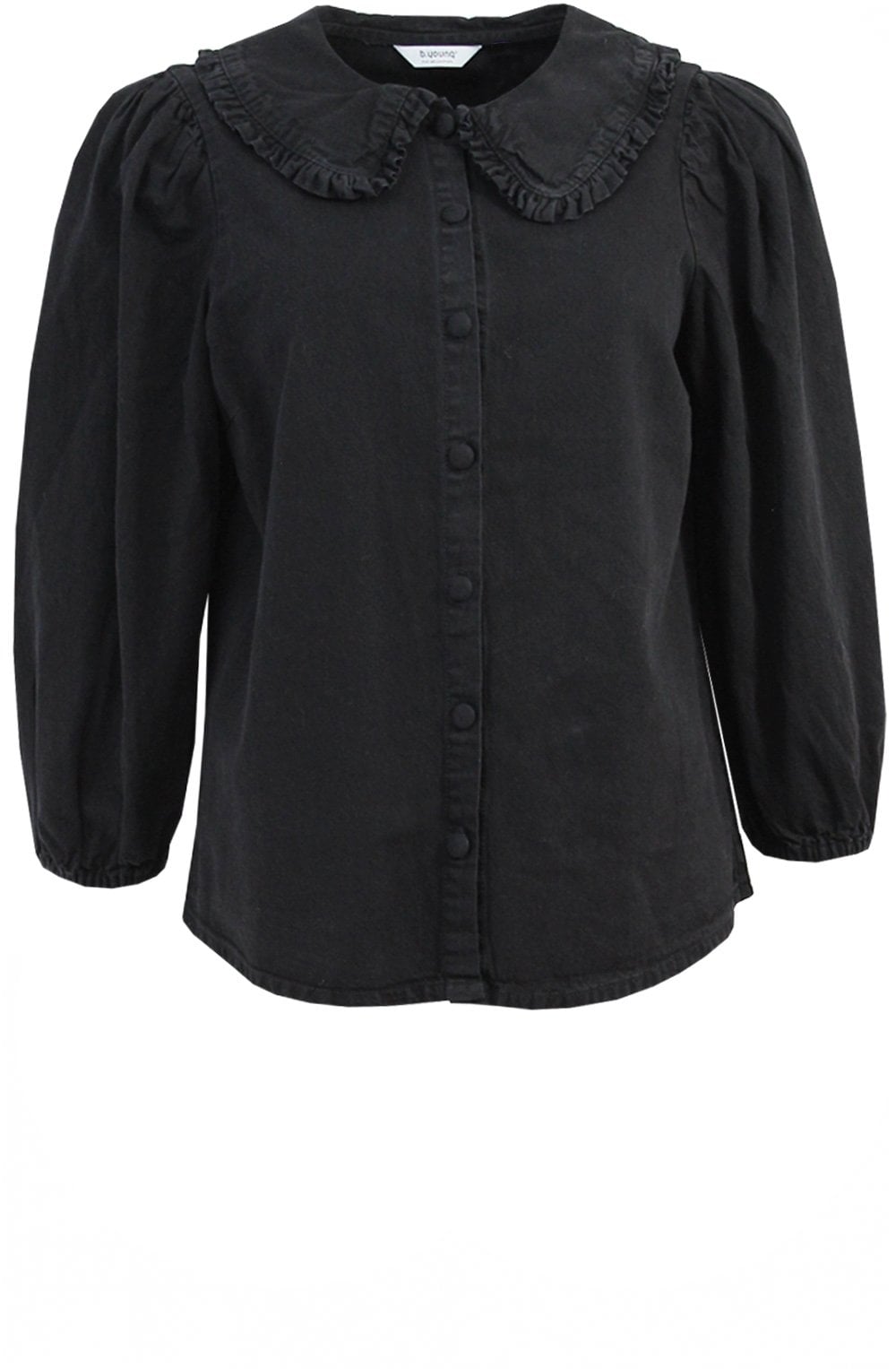 Black Denim Frill Collar Shirt