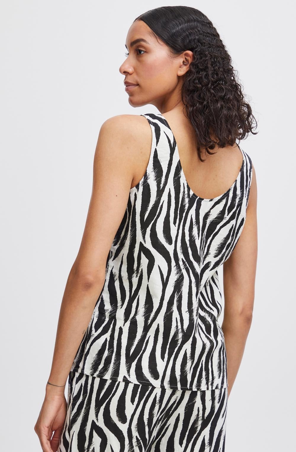 Black Falakka Animal Print Linen Mix Vest Top