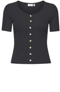 Black Fine Ribbed Jersey Top