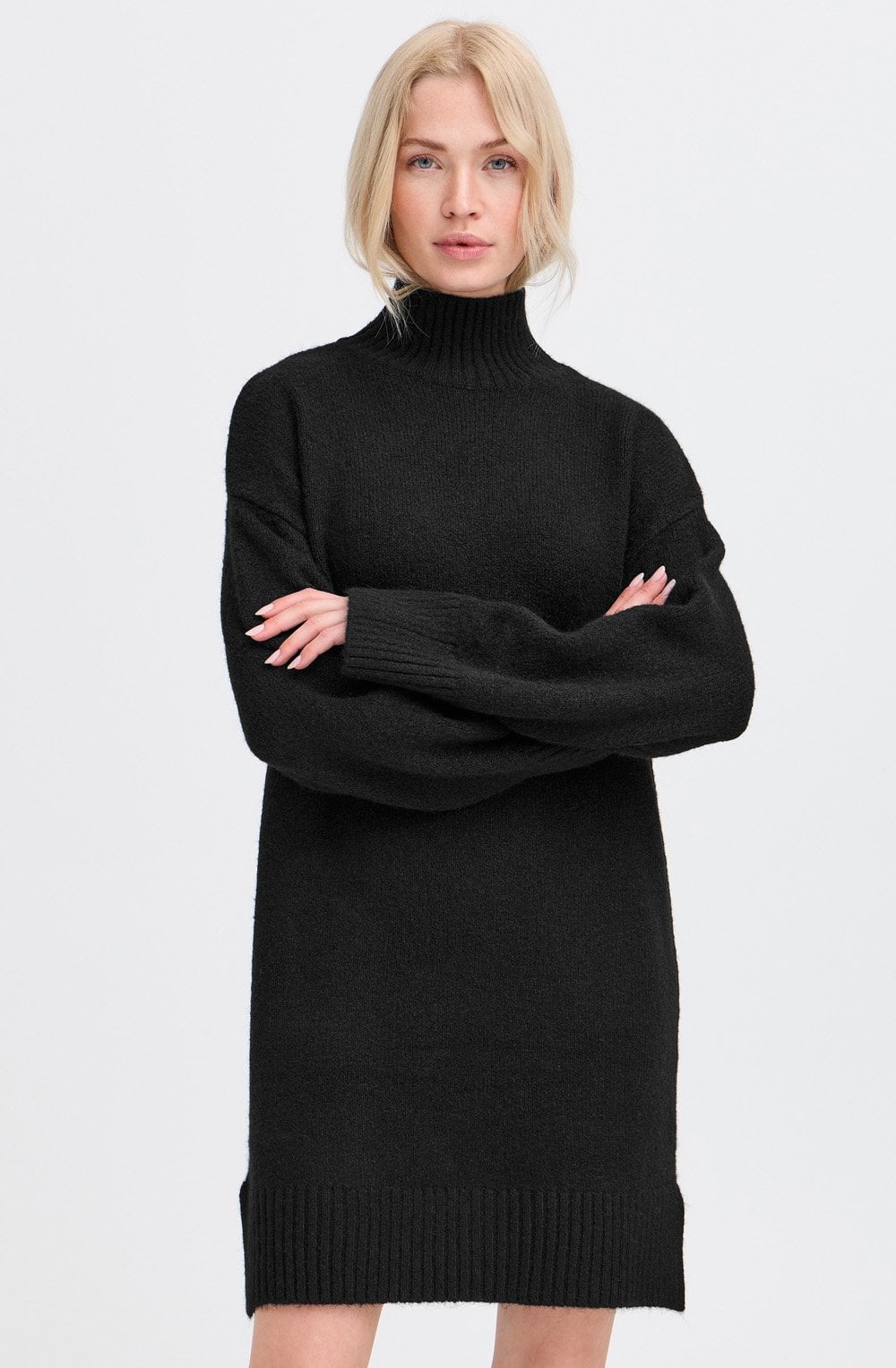 Black High Neck Knitted Sweater Dress