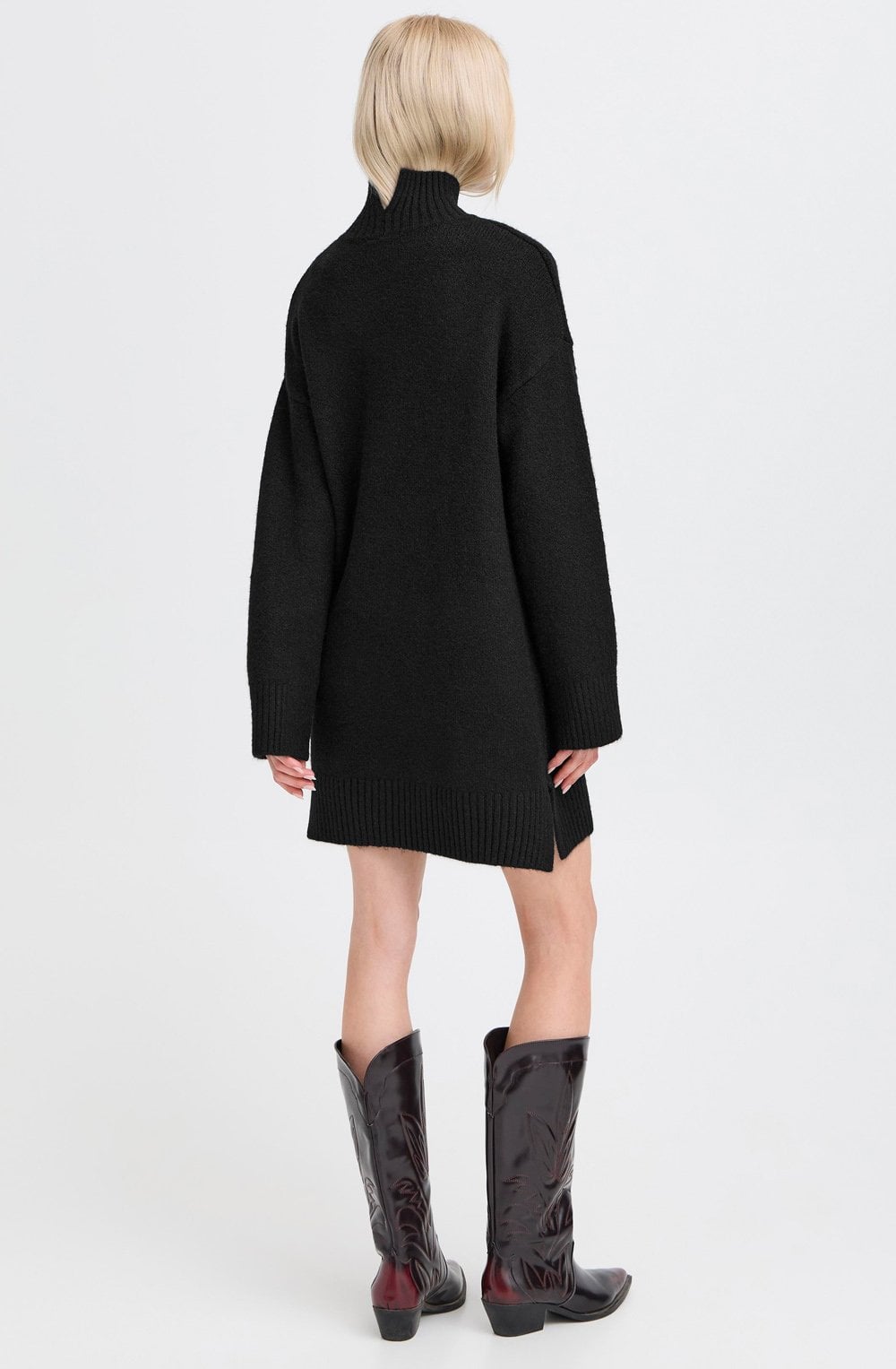Black High Neck Knitted Sweater Dress