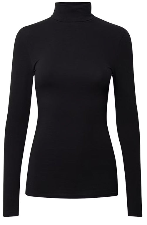 Black Jersey Roll Neck Top