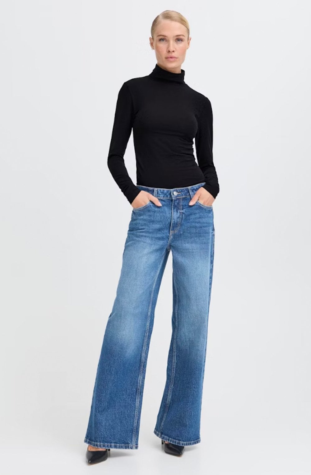 Black Jersey Roll Neck Top