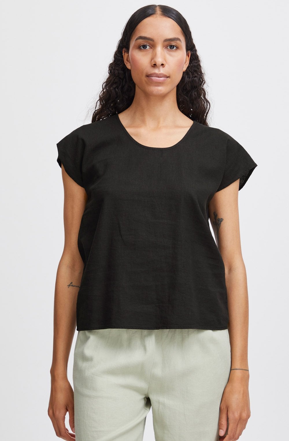 Black Linen Mix Blouse