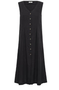 Black Linen Mix Button Down Dress