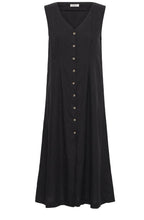 Black Linen Mix Button Down Dress