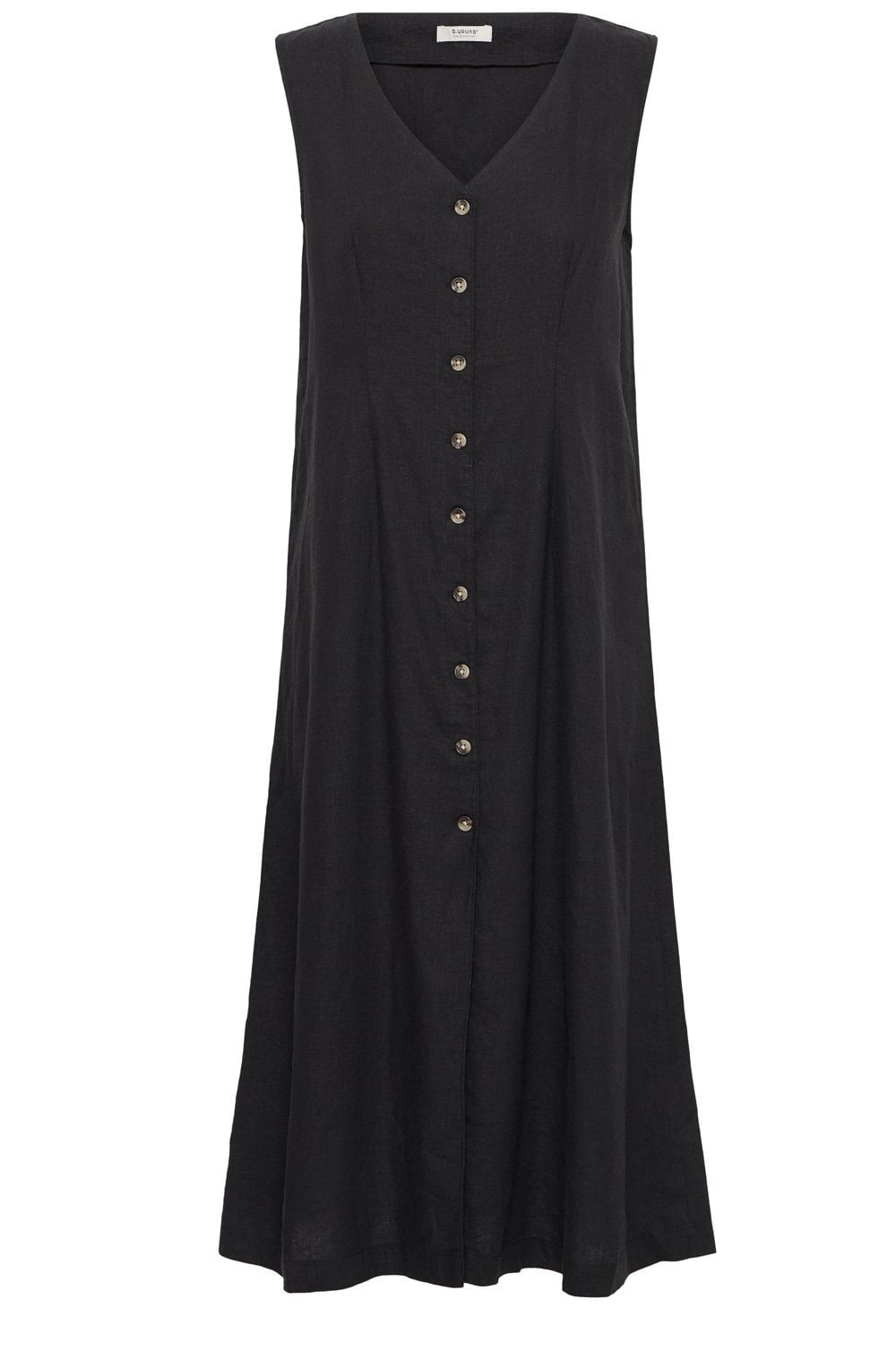 Black Linen Mix Button Down Dress