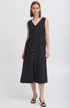 Black Linen Mix Button Down Dress