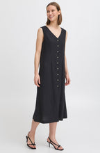 Black Linen Mix Button Down Dress