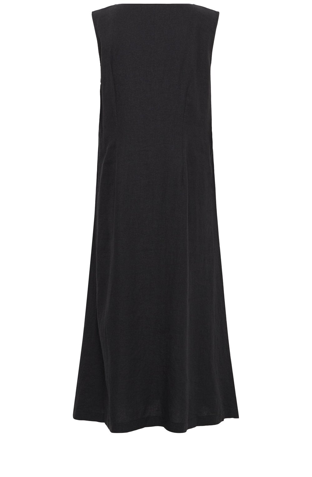 Black Linen Mix Button Down Dress