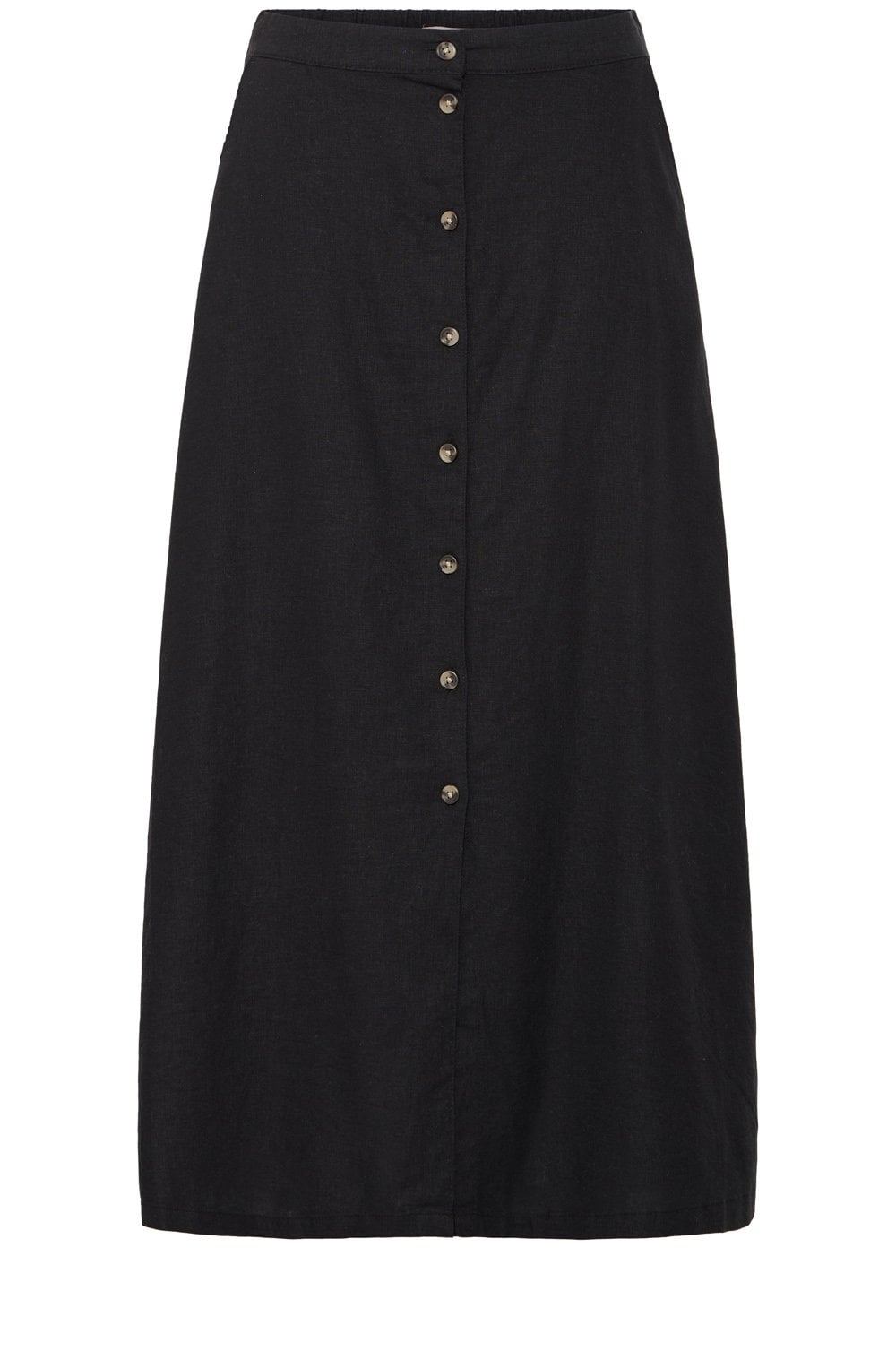 Black Linen Mix Button Down Skirt