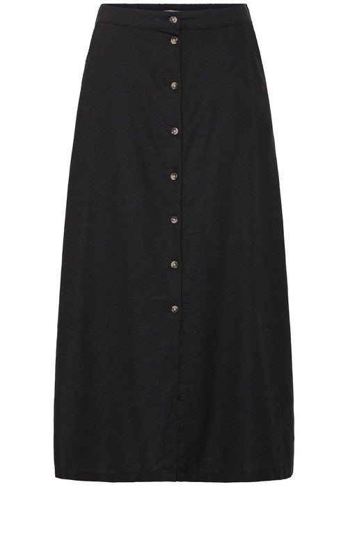 Black Linen Mix Button Down Skirt