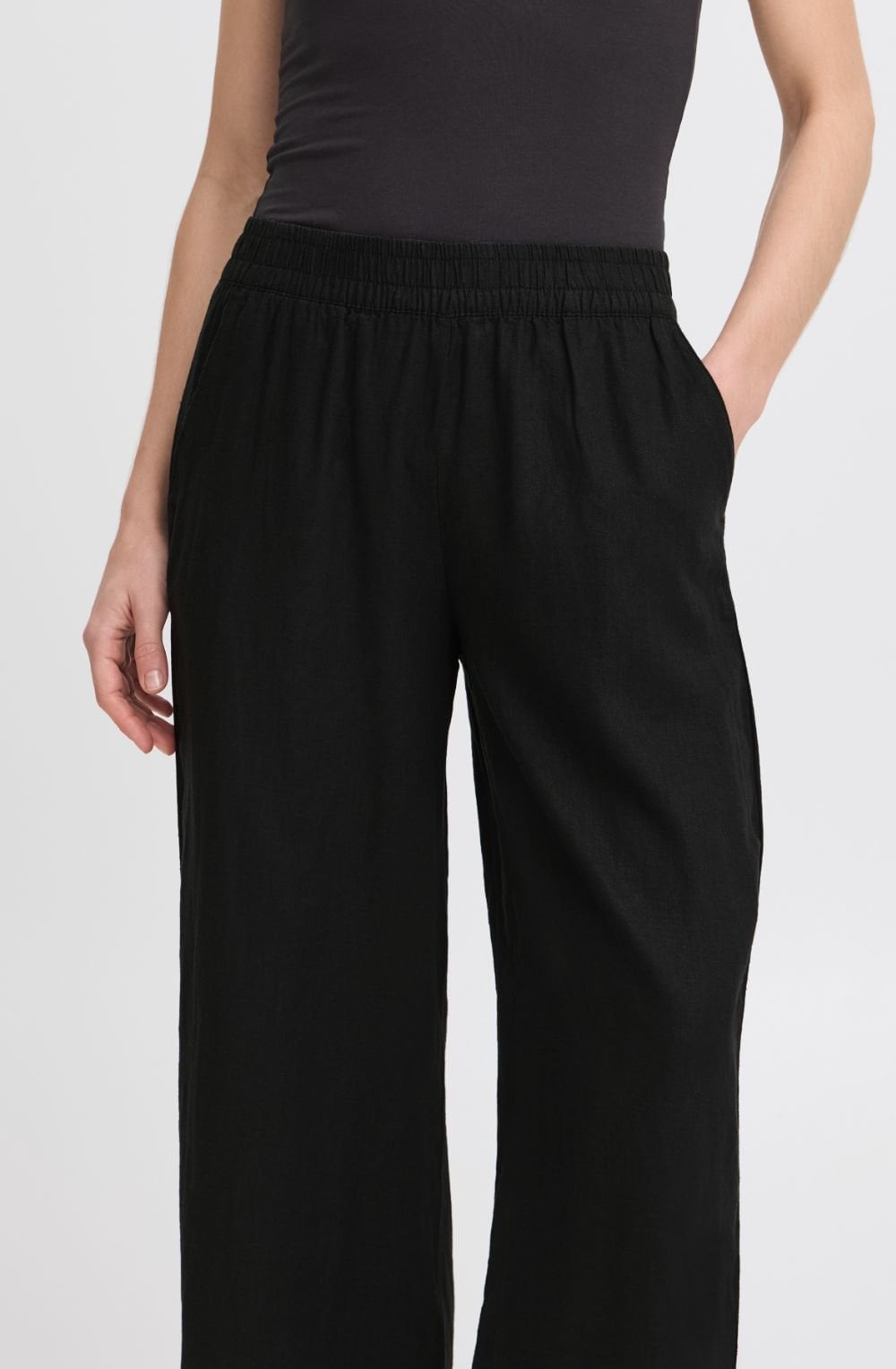 Black Linen Mix Cropped Trousers